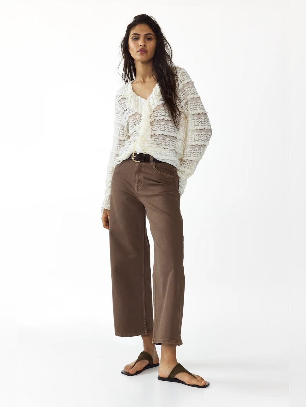 H&M Wide High Ankle Jeans - Brown